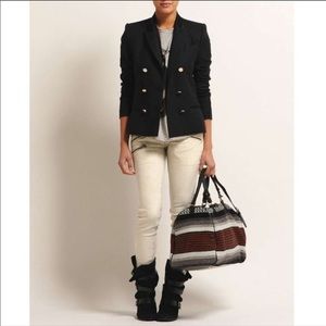 Maje Silk Trim Double Breasted Wool Blazer